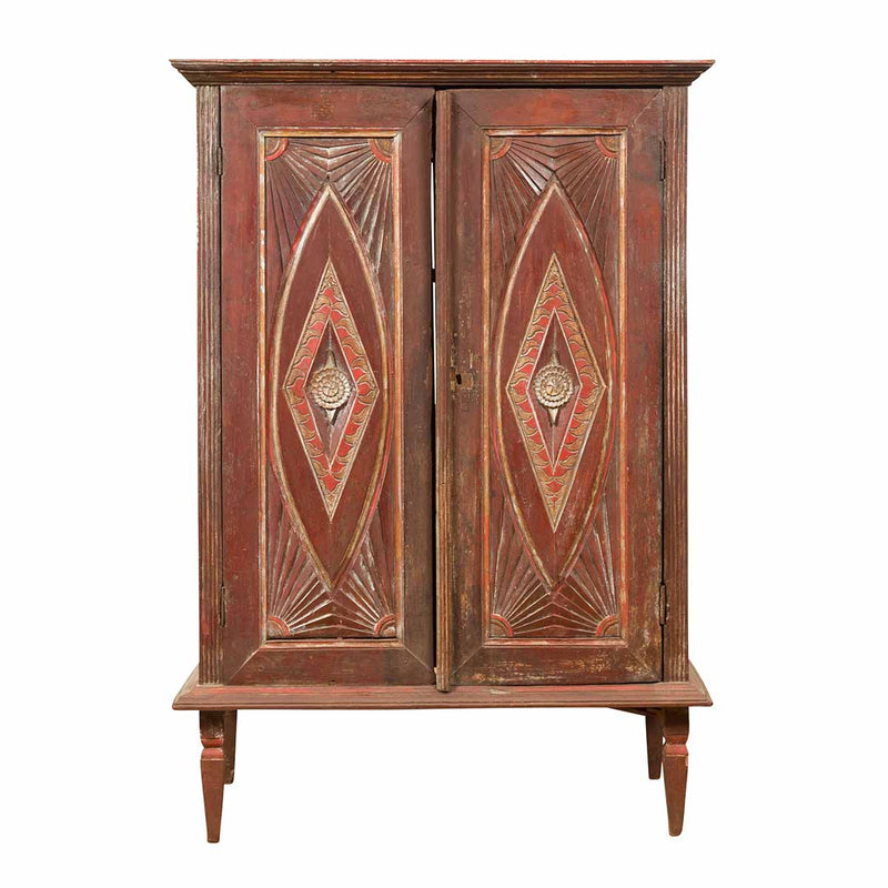 Antique Indonesian Wooden Cabinet with Carved and Painted Geometric Motifs-YN6582-1. Asian & Chinese Furniture, Art, Antiques, Vintage Home Décor for sale at FEA Home