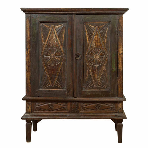 19th Century Indonesian Wooden Cabinet with Doors, Drawers and Carved Medallions-YN6562-1. Asian & Chinese Furniture, Art, Antiques, Vintage Home Décor for sale at FEA Home