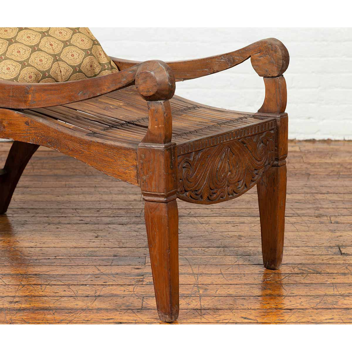 Antique Indonesian Reclining Plantation Chair with Bamboo Slats and Carved Decor-10. Asian &amp; Chinese Furniture, Art, Antiques, Vintage Home Décor for sale at FEA Home