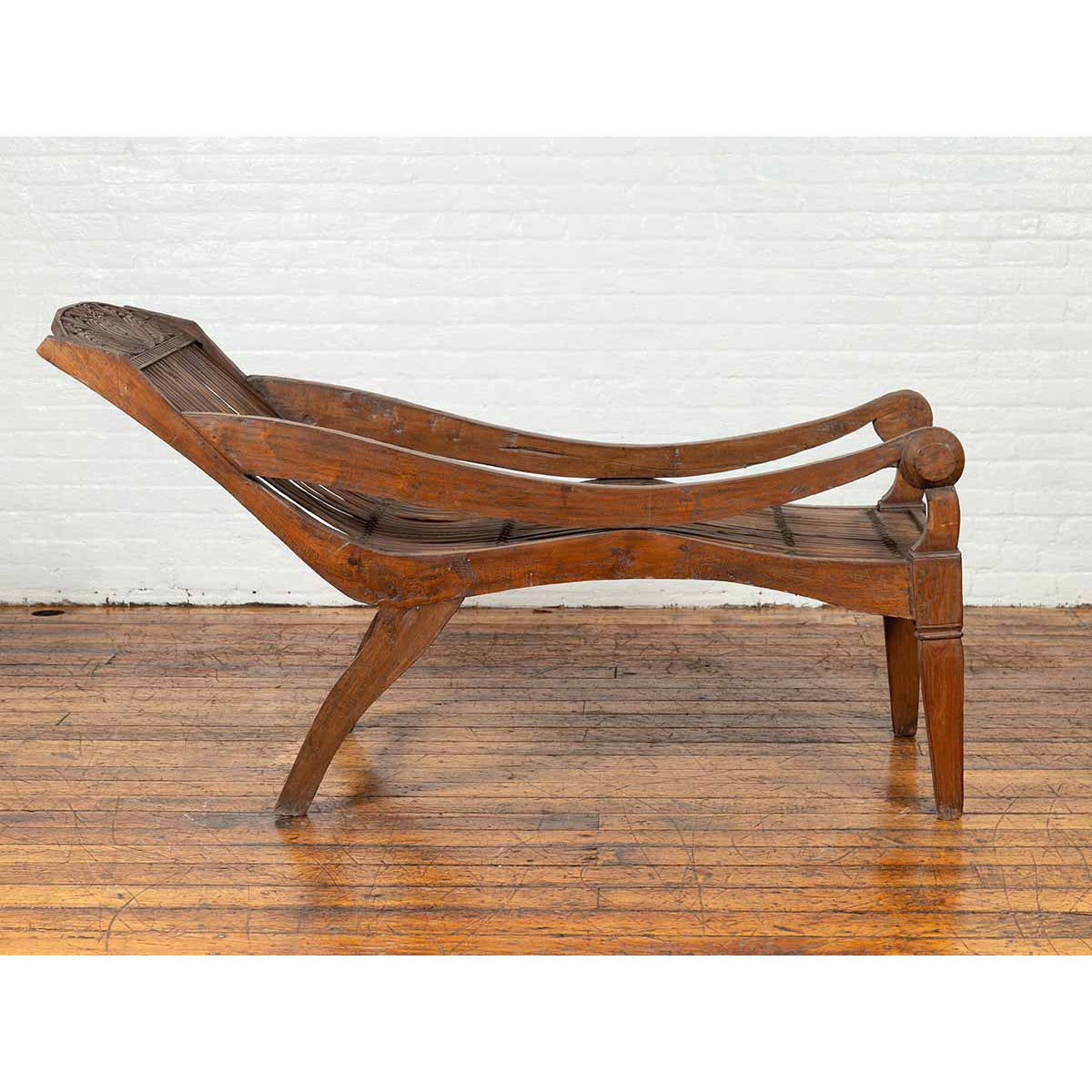 Antique Indonesian Reclining Plantation Chair with Bamboo Slats and Carved Decor-4. Asian &amp; Chinese Furniture, Art, Antiques, Vintage Home Décor for sale at FEA Home