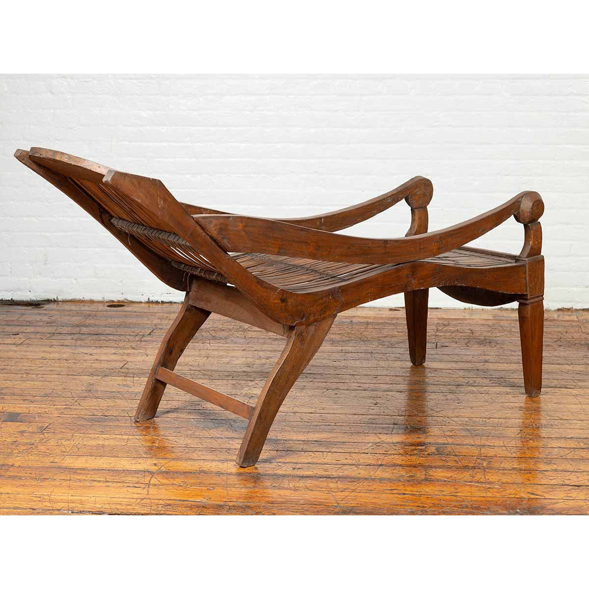 Antique Indonesian Reclining Plantation Chair with Bamboo Slats and Carved Decor-6. Asian &amp; Chinese Furniture, Art, Antiques, Vintage Home Décor for sale at FEA Home