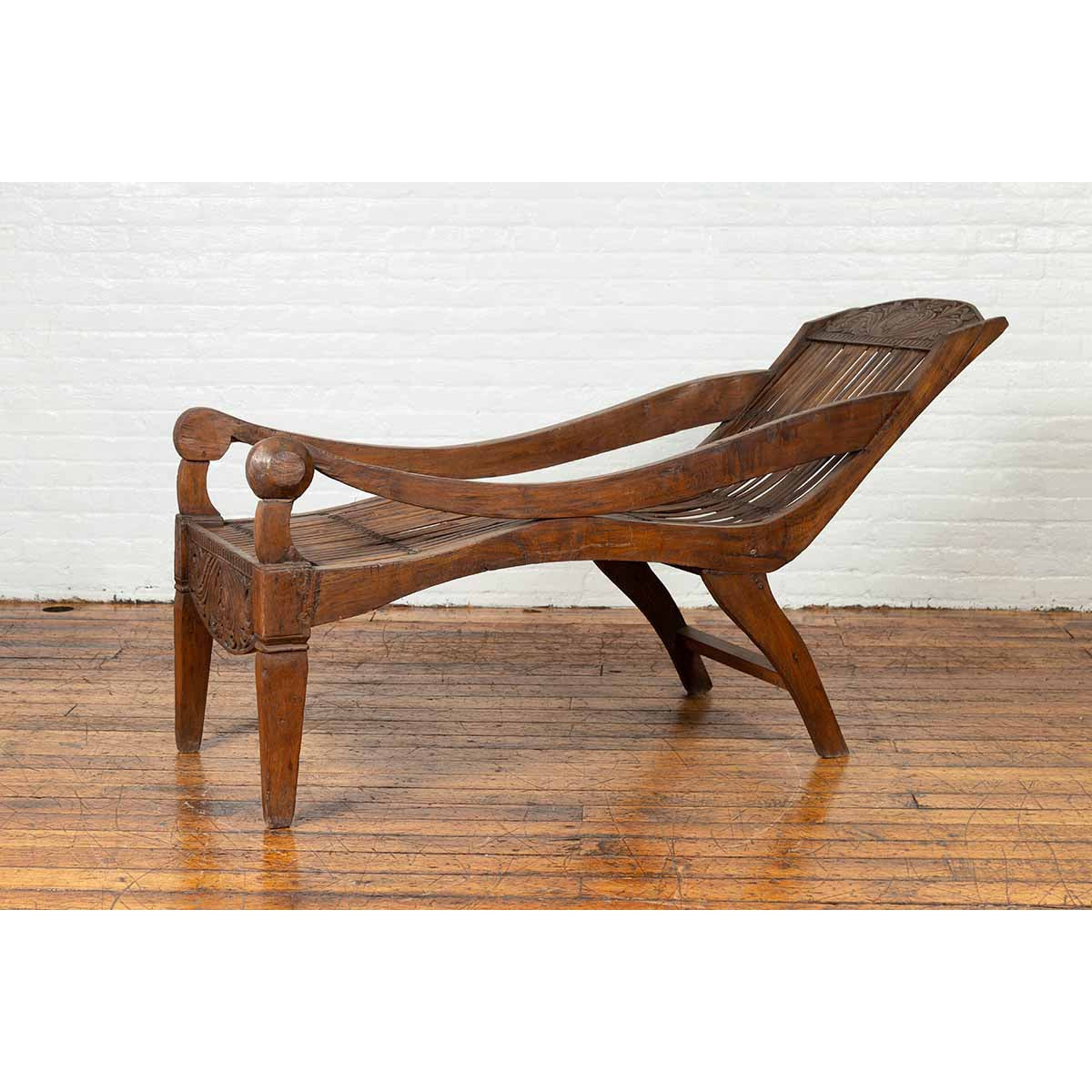 Antique Indonesian Reclining Plantation Chair with Bamboo Slats and Carved Decor-5. Asian &amp; Chinese Furniture, Art, Antiques, Vintage Home Décor for sale at FEA Home