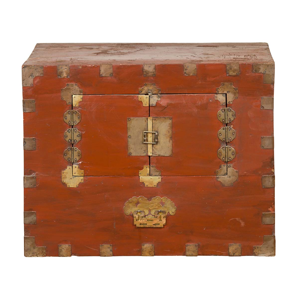 Korean Early 20th Century Chest with Double Doors and Traditional Brass Hardware-1. Asian & Chinese Furniture, Art, Antiques, Vintage Home Décor for sale at FEA Home