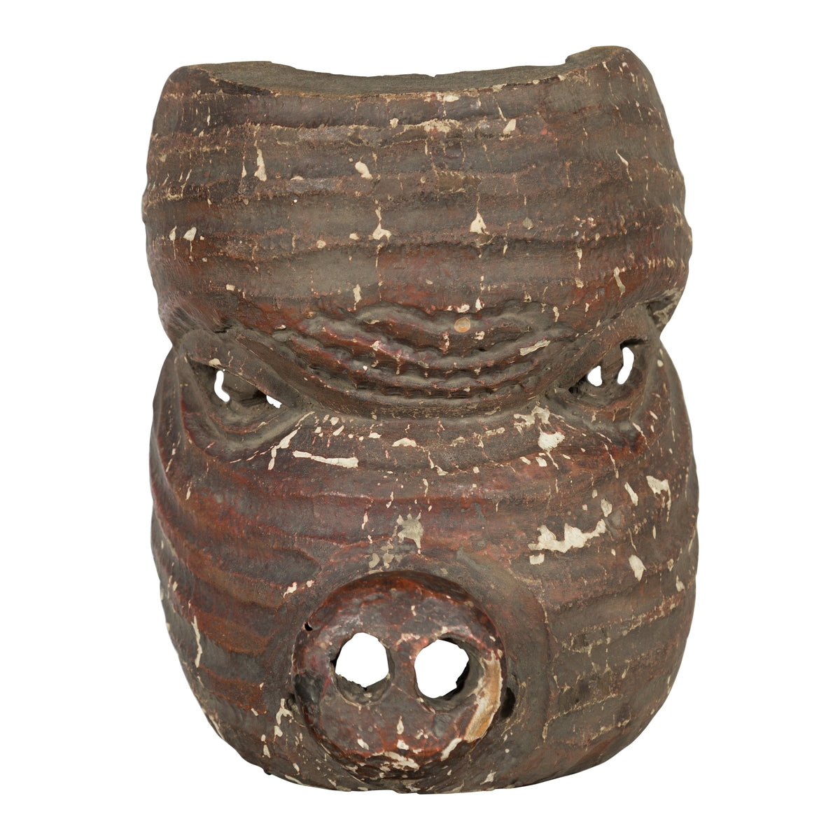 Antique Thai Tribal Carved Wooden Mask Depicting a Swine with Pierced Eyes-1. Asian & Chinese Furniture, Art, Antiques, Vintage Home Décor for sale at FEA Home