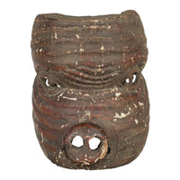 Antique Thai Tribal Carved Wooden Mask Depicting a Swine with Pierced Eyes