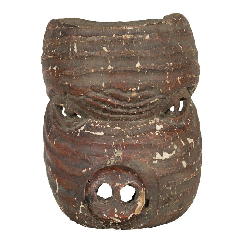 Antique Thai Tribal Carved Wooden Mask Depicting a Swine with Pierced Eyes - Antique and Vintage Asian Furniture for Sale at FEA Home