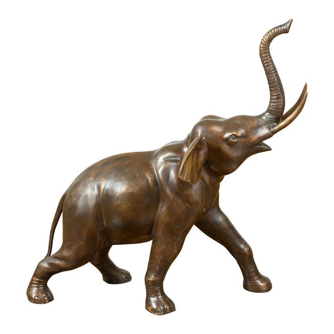 Contemporary Bronze Sculpture of a Trumpeting Elephant with Trunk Up-RG1630-1. Asian & Chinese Furniture, Art, Antiques, Vintage Home Décor for sale at FEA Home