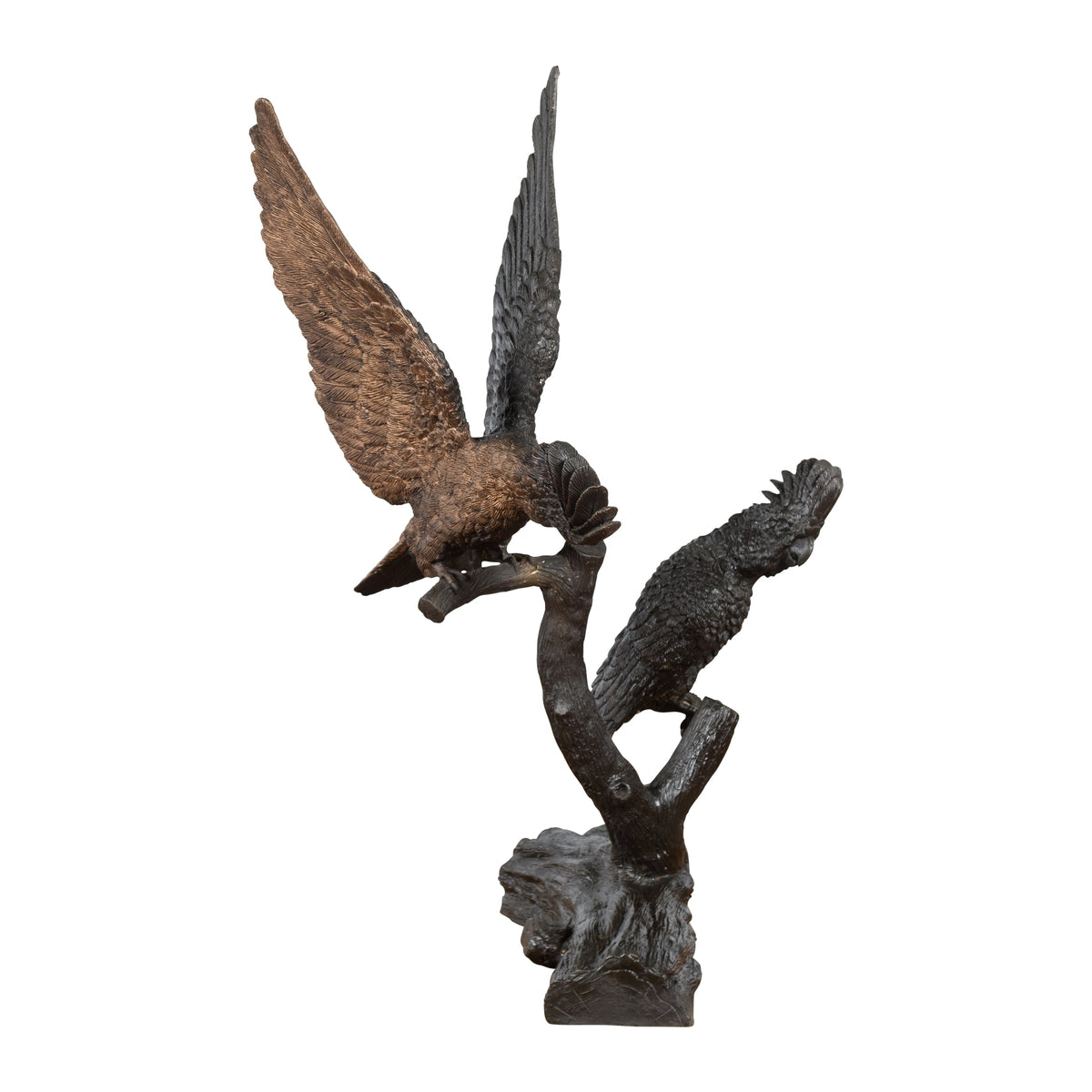 Bronze Parrots in a Tree Lost Wax Cast Sculpture with Dark and Bronze Patina-1. Asian & Chinese Furniture, Art, Antiques, Vintage Home Décor for sale at FEA Home