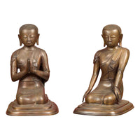 Pair of Burmese 20th Century Bronze Statues of Kneeling Buddhist Disciples- Asian Antiques, Vintage Home Decor & Chinese Furniture - FEA Home
