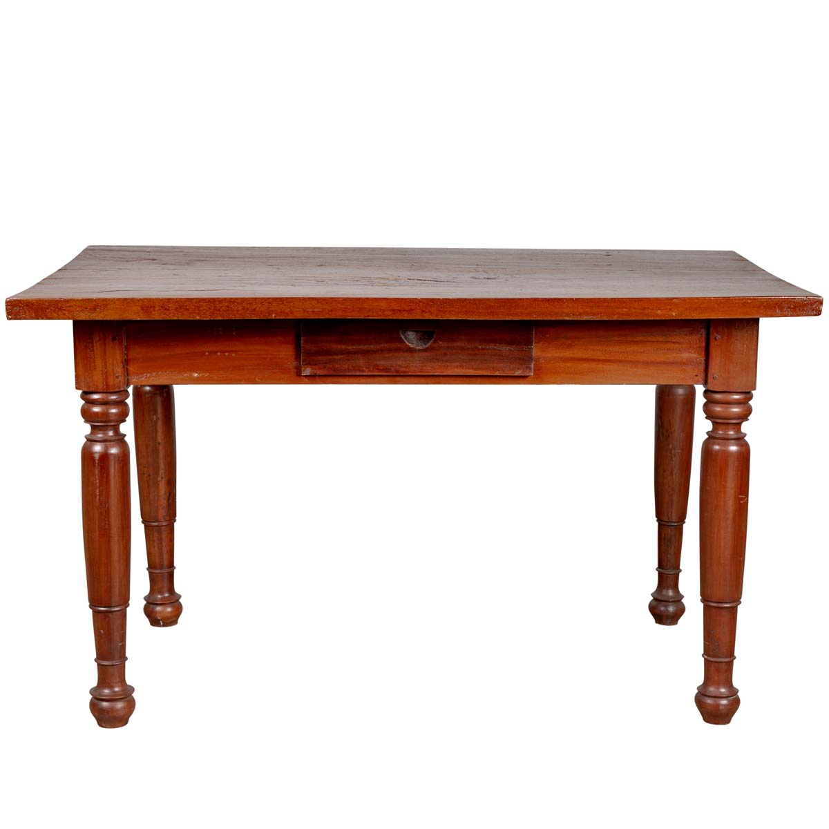 Antique Dutch Colonial Javanese Teak Desk with Single Drawer and Turned Legs-1. Asian & Chinese Furniture, Art, Antiques, Vintage Home Décor for sale at FEA Home