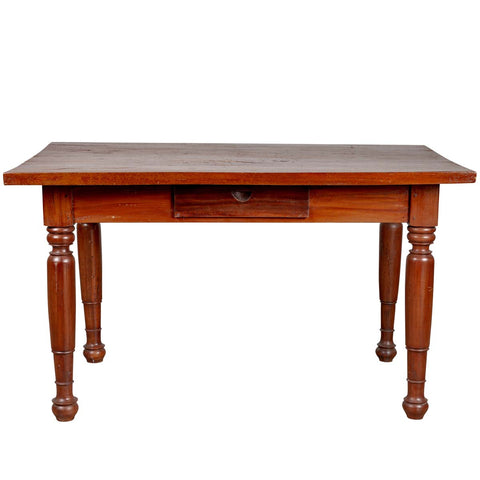 Antique Dutch Colonial Javanese Teak Desk with Single Drawer and Turned Legs-YN6261-1. Asian & Chinese Furniture, Art, Antiques, Vintage Home Décor for sale at FEA Home