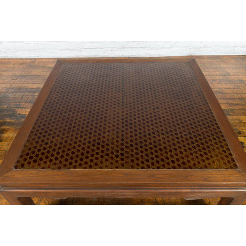 Burmese Vintage Brown Wood Low Coffee Table with Negora Lacquered Top-YN3330-6. Asian & Chinese Furniture, Art, Antiques, Vintage Home Décor for sale at FEA Home