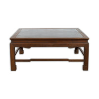 Burmese Vintage Brown Wood Low Coffee Table with Negora Lacquered Top