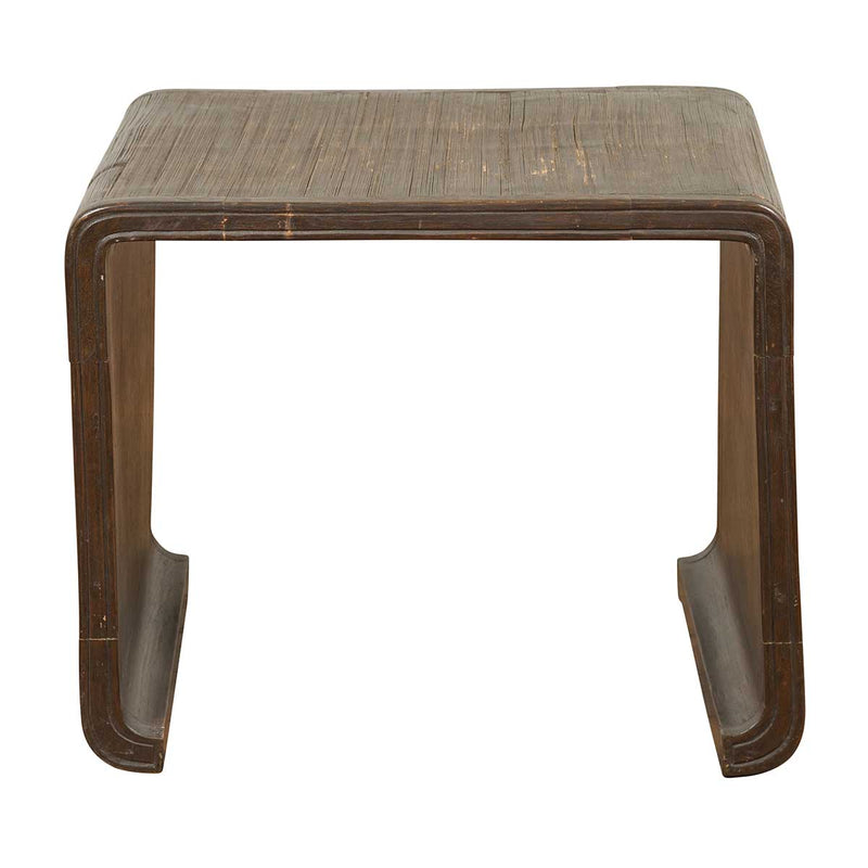 Burmese Contemporary Waterfall Side Table with Opium Mat Top and Horsehoof Feet-YN6827-1. Asian & Chinese Furniture, Art, Antiques, Vintage Home Décor for sale at FEA Home