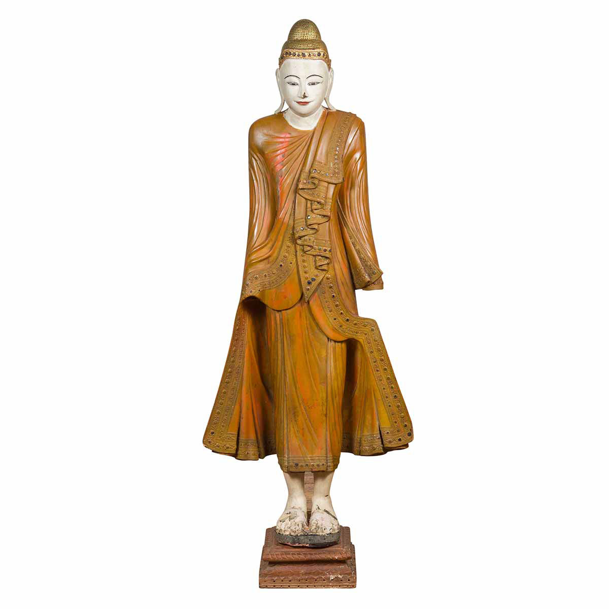 Vintage Thai Hand Painted and Gilt Buddha in Mandalay Style with Jewelry Motifs-1. Asian & Chinese Furniture, Art, Antiques, Vintage Home Décor for sale at FEA Home