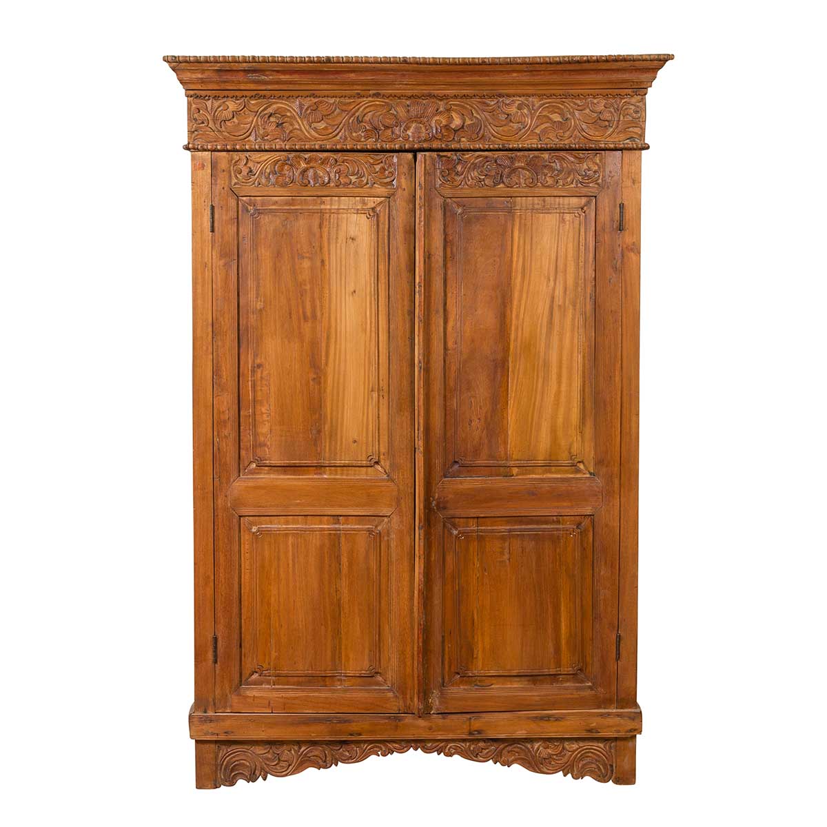 Indian 19th Century Tall Cabinet with Carved Scrolling Foliage and Beaded Motifs-1. Asian & Chinese Furniture, Art, Antiques, Vintage Home Décor for sale at FEA Home