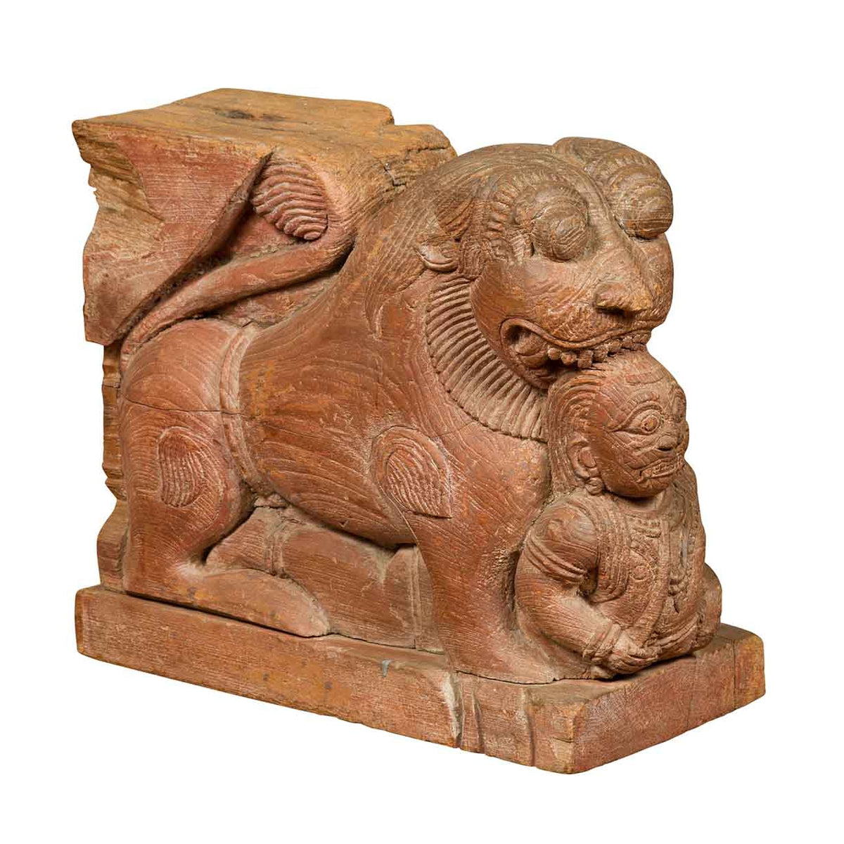 Indian 18th Century Teak Guardian Lion Carving with Traces of Original Paint-1. Asian & Chinese Furniture, Art, Antiques, Vintage Home Décor for sale at FEA Home