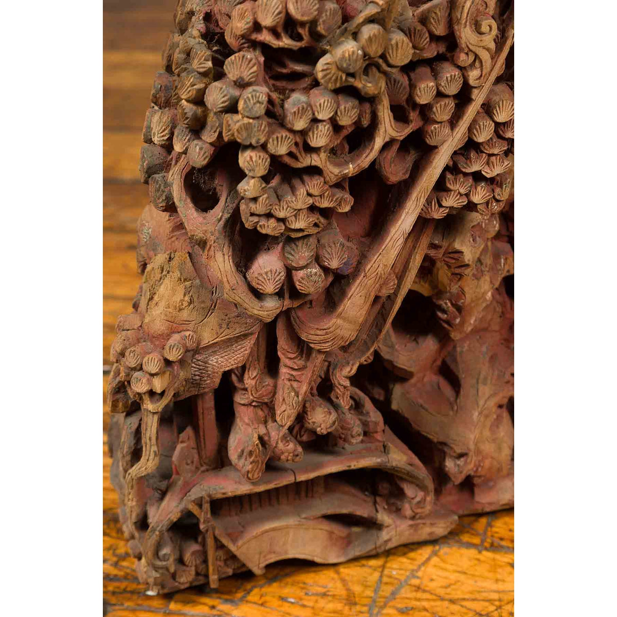 Antique Chinese Hand Carved Temple Corbel with Original Red Polychromy-5. Asian &amp; Chinese Furniture, Art, Antiques, Vintage Home Décor for sale at FEA Home