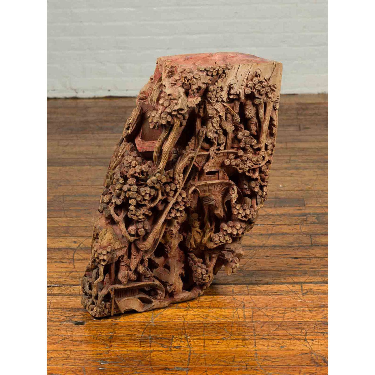 Antique Chinese Hand Carved Temple Corbel with Original Red Polychromy-2. Asian & Chinese Furniture, Art, Antiques, Vintage Home Décor for sale at FEA Home