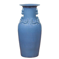 Chinese Contemporary Ceremonial Altar Vase with Crackled Blue Patina