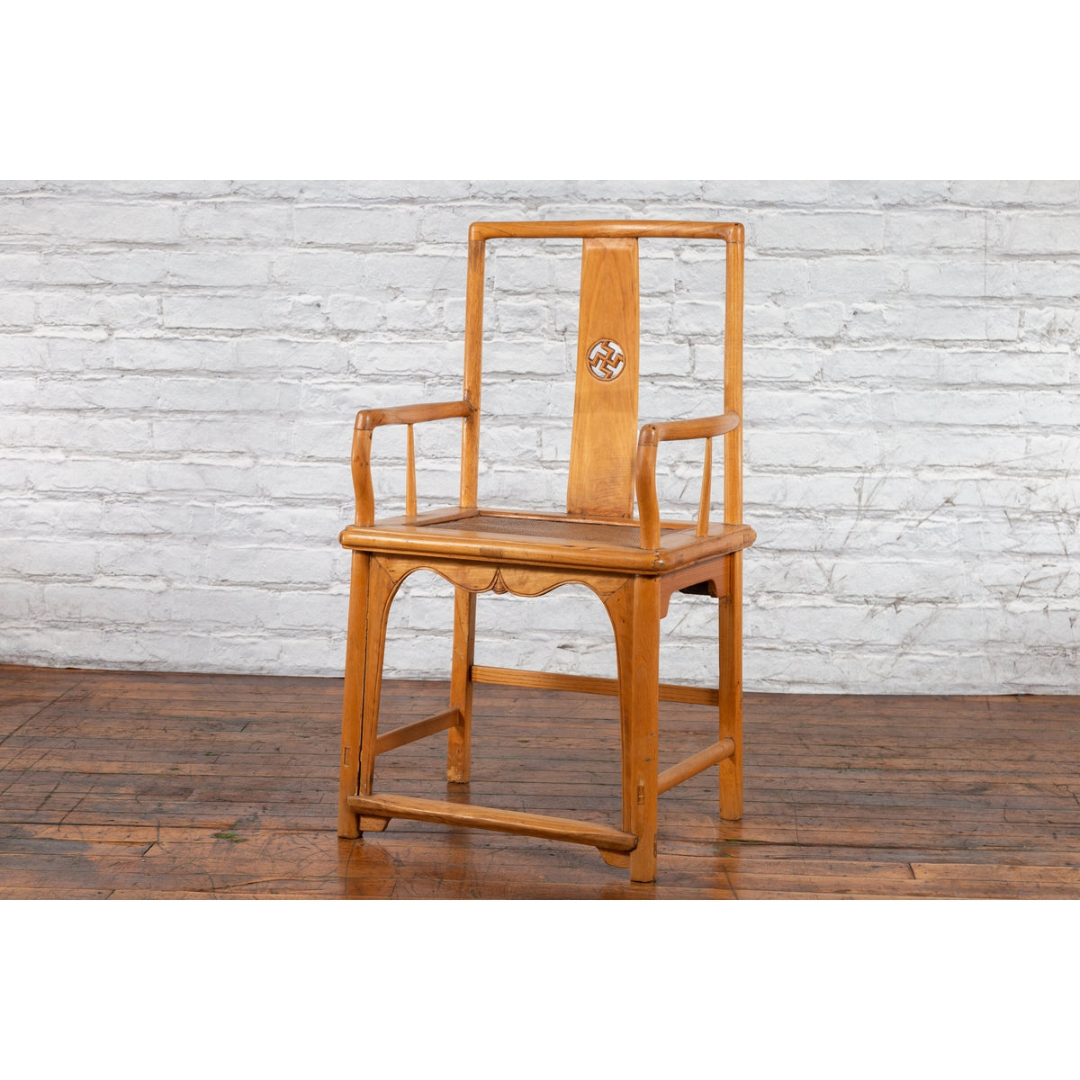 Chinese Late Qing Dynasty Elmwood Armchair with Hand-Carved Medallion-14. Asian &amp; Chinese Furniture, Art, Antiques, Vintage Home Décor for sale at FEA Home