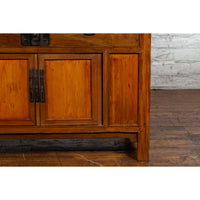 Chinese Late Qing Dynasty Elmwood Cabinet with Five Drawers over Two Doors