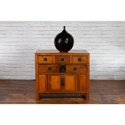 Chinese Late Qing Dynasty Elmwood Cabinet with Five Drawers over Two Doors-YN2595-6. Asian & Chinese Furniture, Art, Antiques, Vintage Home Décor for sale at FEA Home