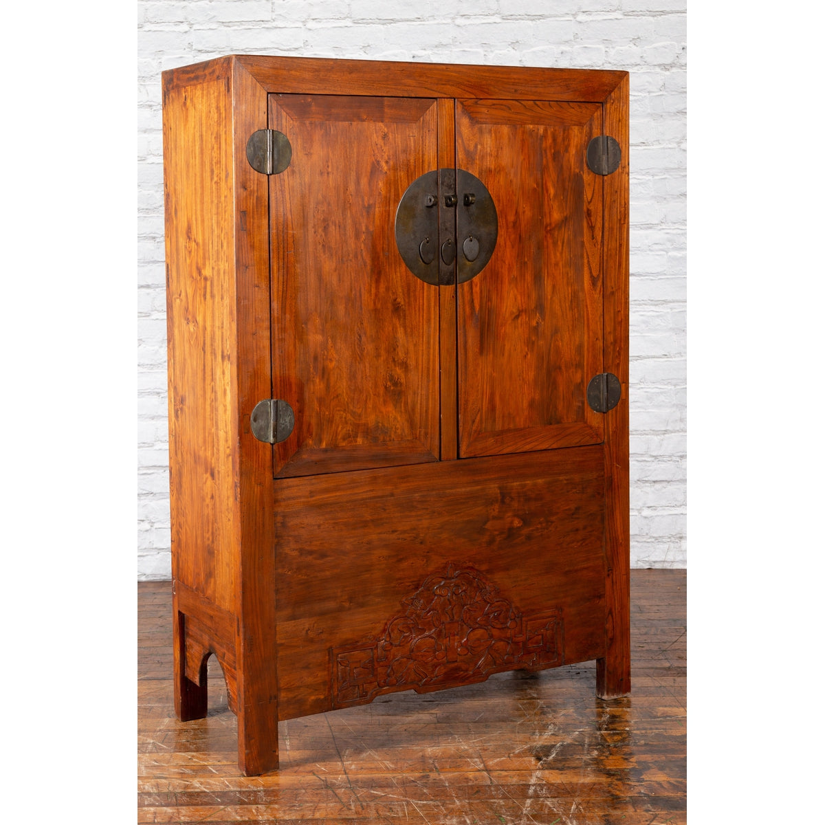 Chinese Qing Dynasty 19th Century Armoire with Carved Skirt and Large Medallion-12. Asian &amp; Chinese Furniture, Art, Antiques, Vintage Home Décor for sale at FEA Home