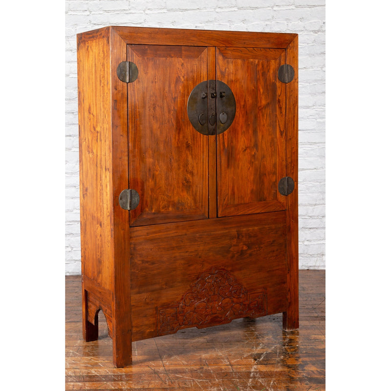 Chinese Qing Dynasty 19th Century Armoire with Carved Skirt and Large Medallion-YN7456-12. Asian & Chinese Furniture, Art, Antiques, Vintage Home Décor for sale at FEA Home