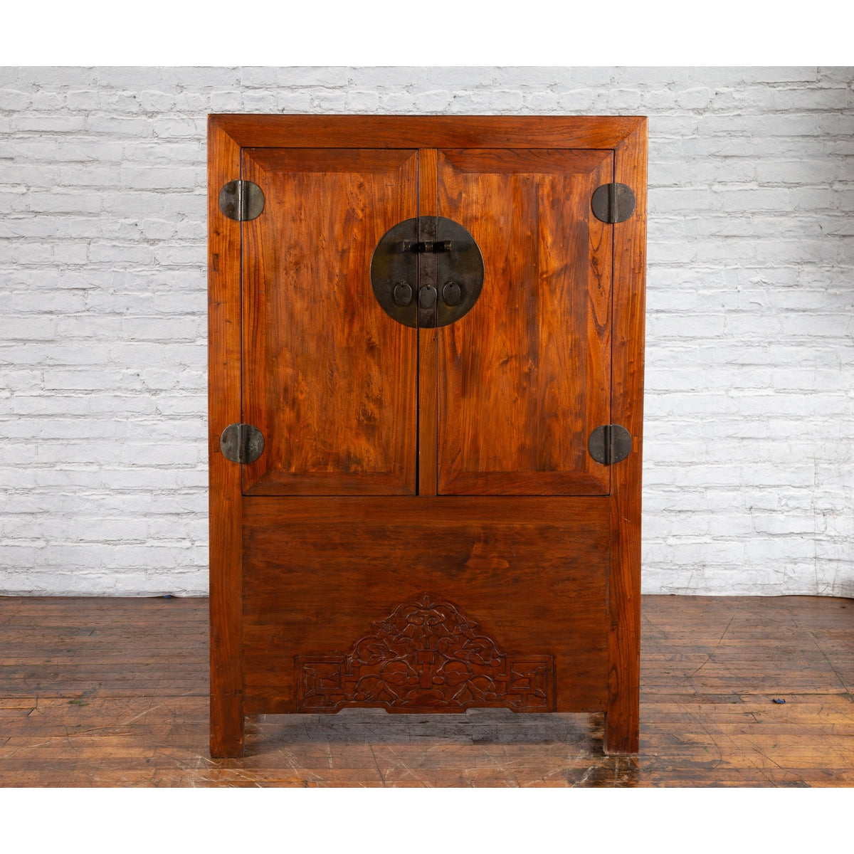 Chinese Qing Dynasty 19th Century Armoire with Carved Skirt and Large Medallion-2. Asian & Chinese Furniture, Art, Antiques, Vintage Home Décor for sale at FEA Home