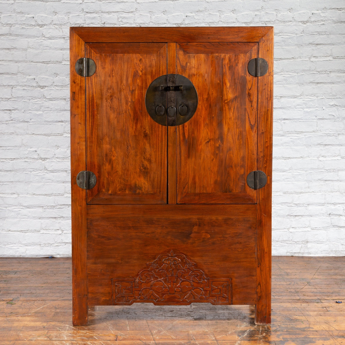 Chinese Qing Dynasty 19th Century Armoire with Carved Skirt and Large Medallion-3. Asian &amp; Chinese Furniture, Art, Antiques, Vintage Home Décor for sale at FEA Home