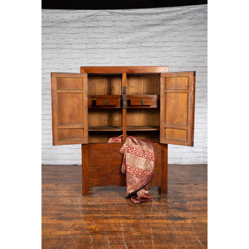 Chinese Qing Dynasty 19th Century Armoire with Carved Skirt and Large Medallion-YN7456-4. Asian & Chinese Furniture, Art, Antiques, Vintage Home Décor for sale at FEA Home
