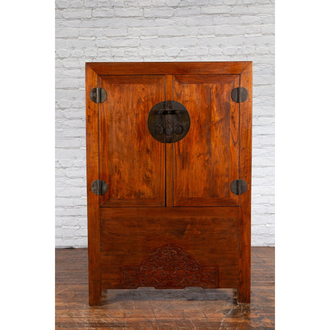 Chinese Qing Dynasty 19th Century Armoire with Carved Skirt and Large Medallion-YN7456-5. Asian & Chinese Furniture, Art, Antiques, Vintage Home Décor for sale at FEA Home