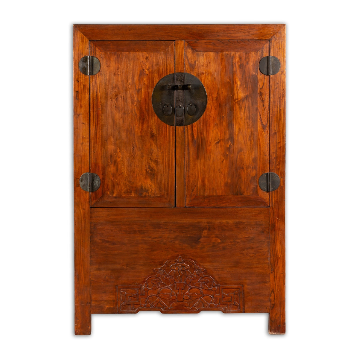 Chinese Qing Dynasty 19th Century Armoire with Carved Skirt and Large Medallion-1. Asian & Chinese Furniture, Art, Antiques, Vintage Home Décor for sale at FEA Home