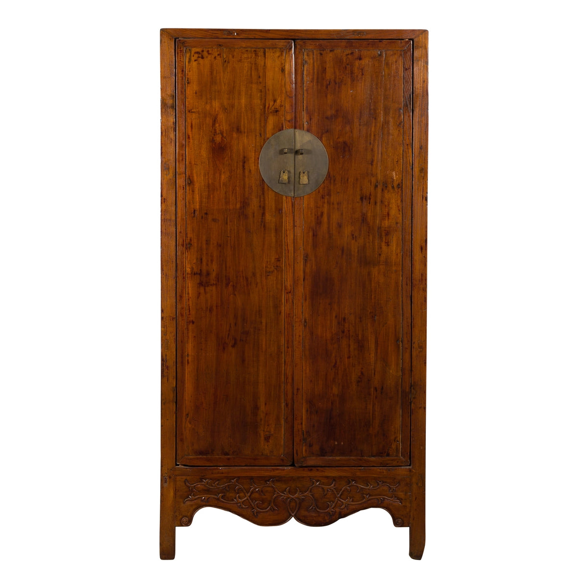 Chinese 19th Century Qing Dynasty Cabinet with Brown Finish and Carved Apron-1. Asian & Chinese Furniture, Art, Antiques, Vintage Home Décor for sale at FEA Home