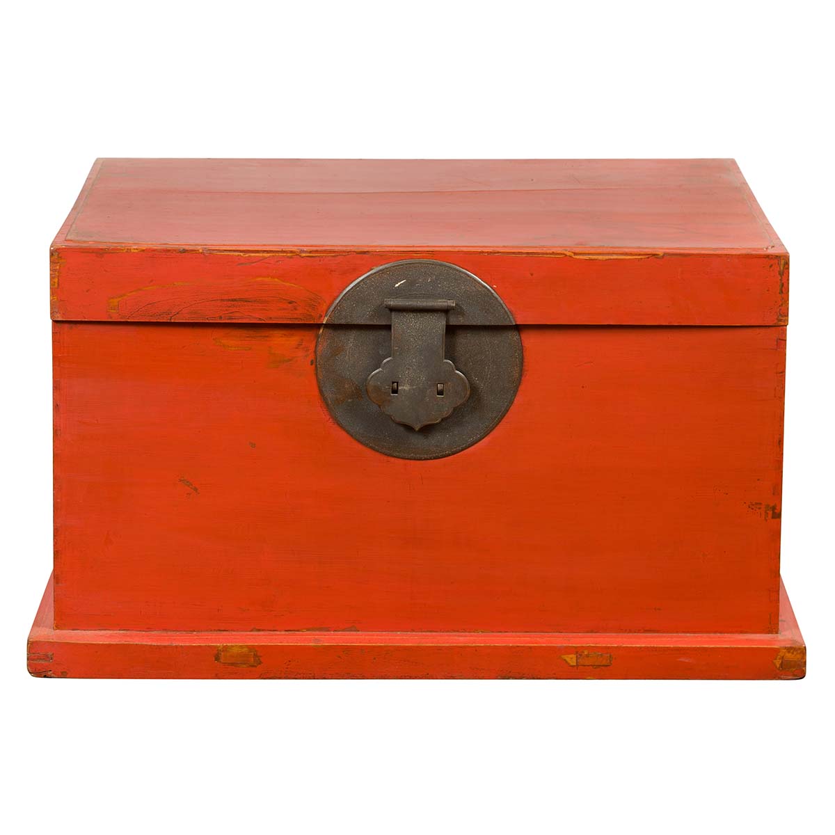 Chinese 19th Century Qing Dynasty Red Lacquered Blanket Chest with Iron Hardware-1. Asian & Chinese Furniture, Art, Antiques, Vintage Home Décor for sale at FEA Home
