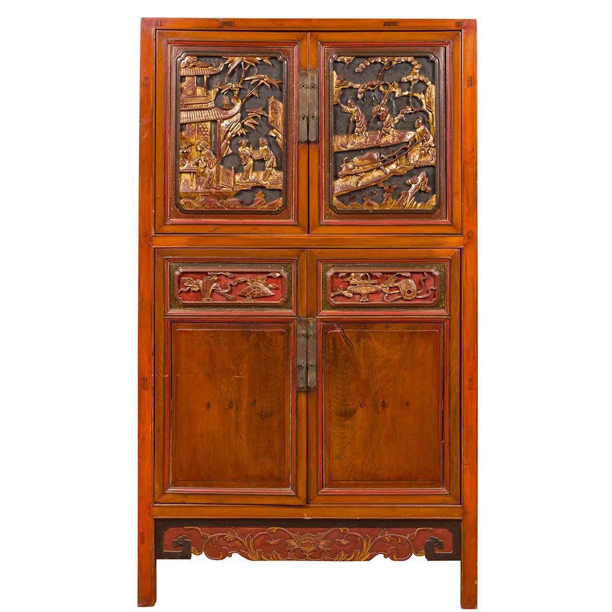 Chinese Ming Dynasty Style Cabinet with Gilt Carved Court and Work Scenes-1. Asian &amp; Chinese Furniture, Art, Antiques, Vintage Home Décor for sale at FEA Home