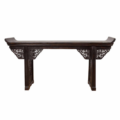 Antique Chinese Ming Style Altar Table with Carved Apron and Black Patina-YN6656-1. Asian & Chinese Furniture, Art, Antiques, Vintage Home Décor for sale at FEA Home