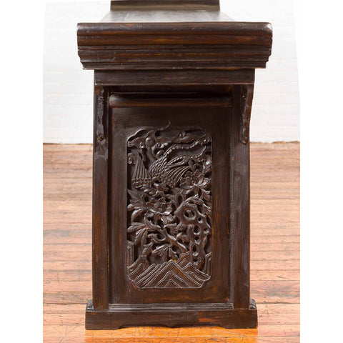 Antique Chinese Ming Style Altar Table with Carved Apron and Black Patina-YN6656-6. Asian & Chinese Furniture, Art, Antiques, Vintage Home Décor for sale at FEA Home