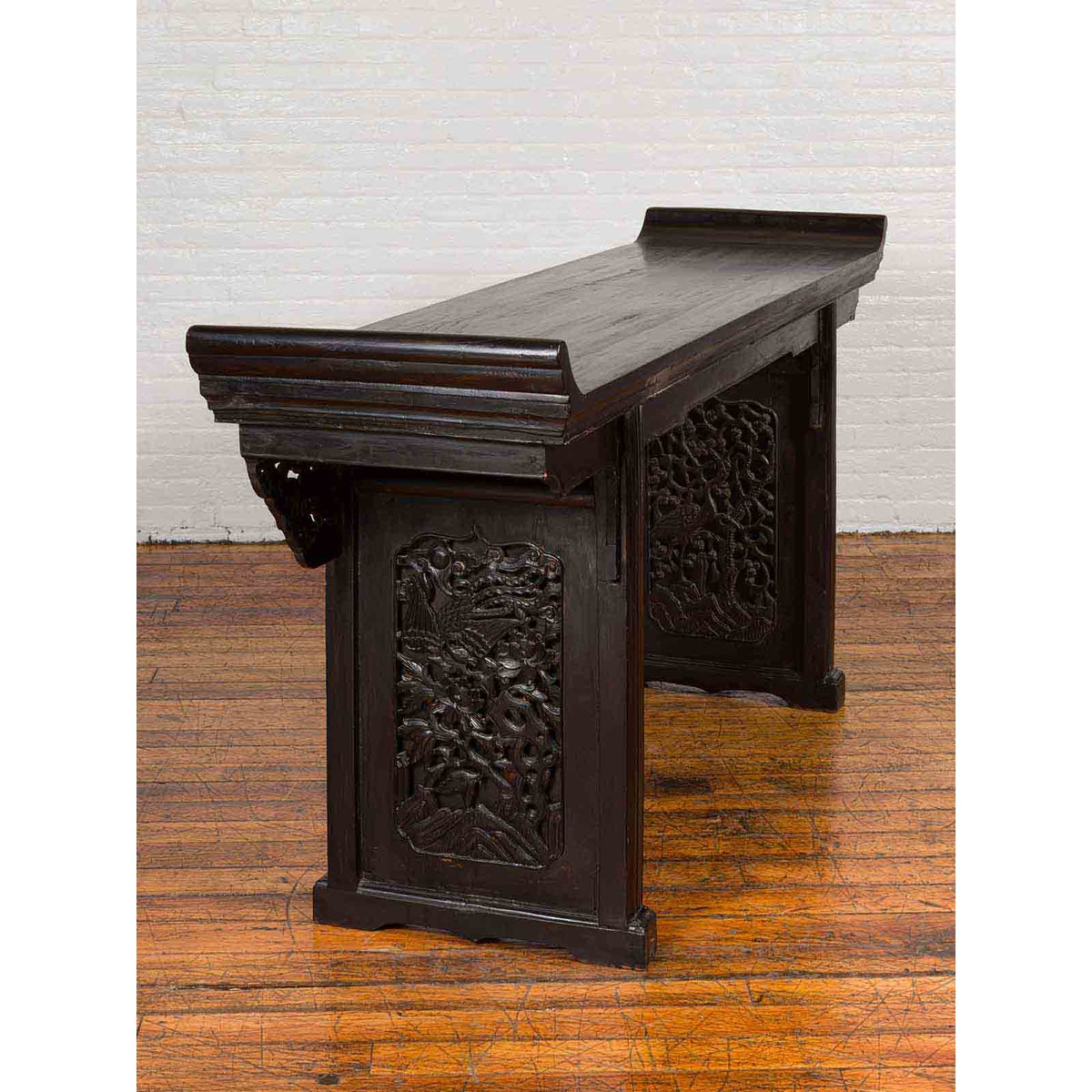 Antique Chinese Ming Style Altar Table with Carved Apron and Black Patina-8. Asian &amp; Chinese Furniture, Art, Antiques, Vintage Home Décor for sale at FEA Home
