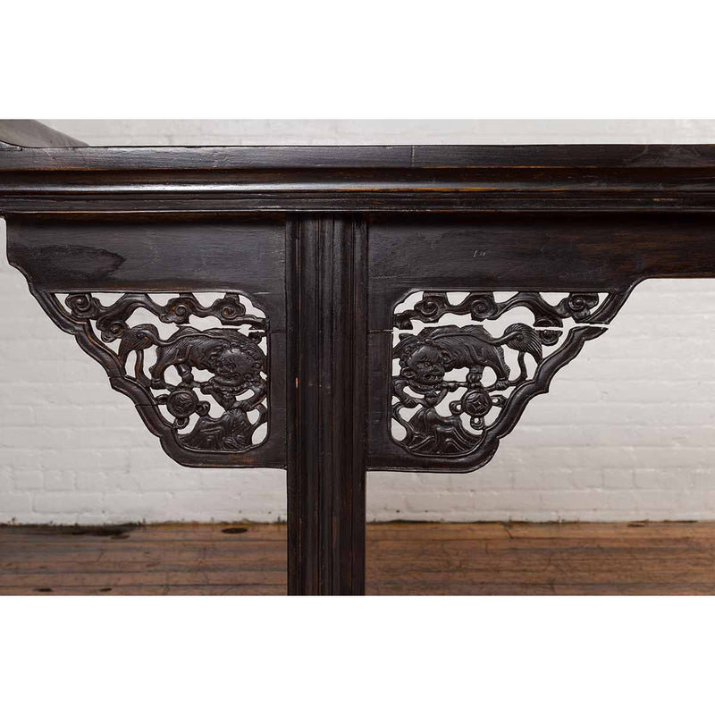 Antique Chinese Ming Style Altar Table with Carved Apron and Black Patina-YN6656-9. Asian & Chinese Furniture, Art, Antiques, Vintage Home Décor for sale at FEA Home