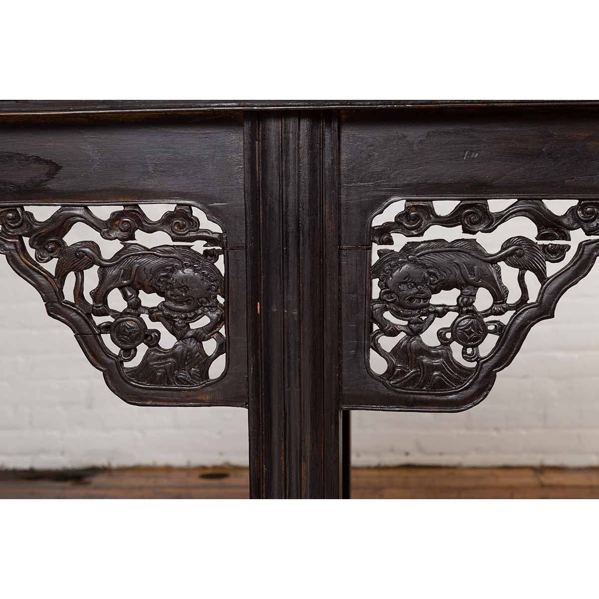 Antique Chinese Ming Style Altar Table with Carved Apron and Black Patina-10. Asian &amp; Chinese Furniture, Art, Antiques, Vintage Home Décor for sale at FEA Home