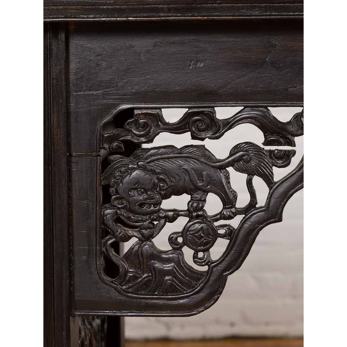 Antique Chinese Ming Style Altar Table with Carved Apron and Black Patina-12. Asian &amp; Chinese Furniture, Art, Antiques, Vintage Home Décor for sale at FEA Home
