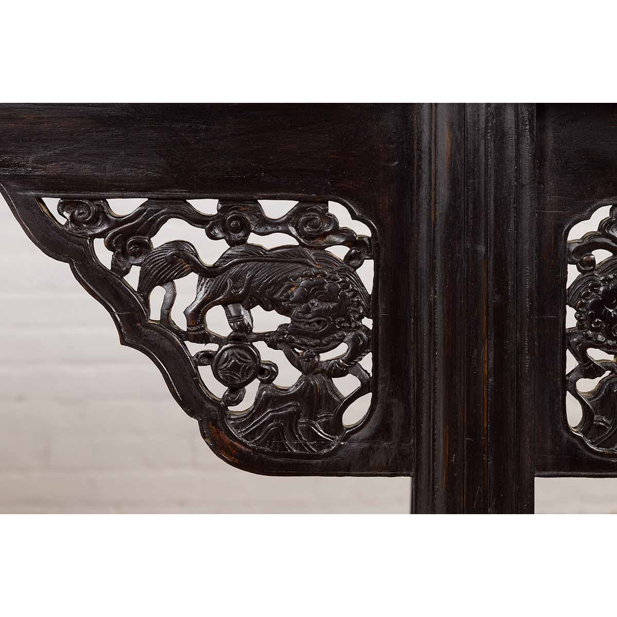 Antique Chinese Ming Style Altar Table with Carved Apron and Black Patina-13. Asian &amp; Chinese Furniture, Art, Antiques, Vintage Home Décor for sale at FEA Home