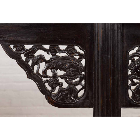 Antique Chinese Ming Style Altar Table with Carved Apron and Black Patina-YN6656-13. Asian & Chinese Furniture, Art, Antiques, Vintage Home Décor for sale at FEA Home