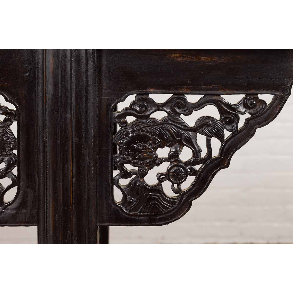 Antique Chinese Ming Style Altar Table with Carved Apron and Black Patina-14. Asian &amp; Chinese Furniture, Art, Antiques, Vintage Home Décor for sale at FEA Home