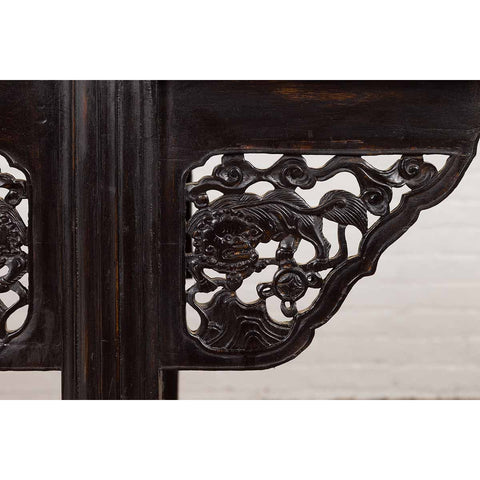 Antique Chinese Ming Style Altar Table with Carved Apron and Black Patina-YN6656-14. Asian & Chinese Furniture, Art, Antiques, Vintage Home Décor for sale at FEA Home