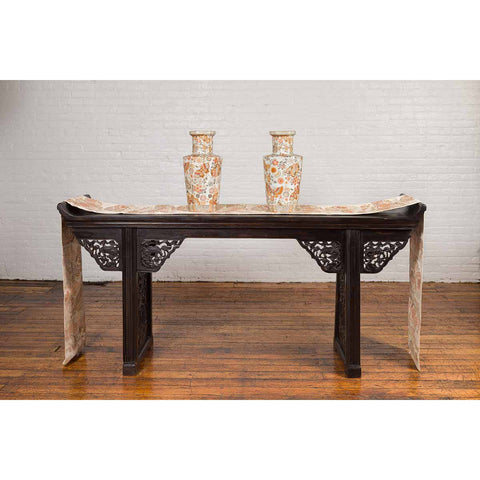 Antique Chinese Ming Style Altar Table with Carved Apron and Black Patina-YN6656-2. Asian & Chinese Furniture, Art, Antiques, Vintage Home Décor for sale at FEA Home