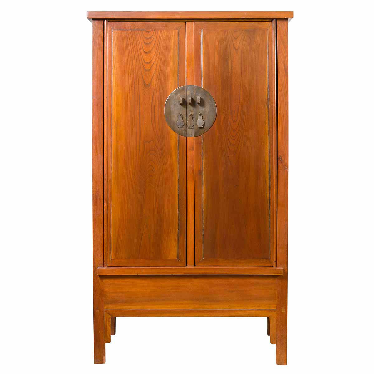 Chinese Qing Dynasty Elmwood Cabinet with Bronze Medallion and Inner Drawers-1. Asian & Chinese Furniture, Art, Antiques, Vintage Home Décor for sale at FEA Home