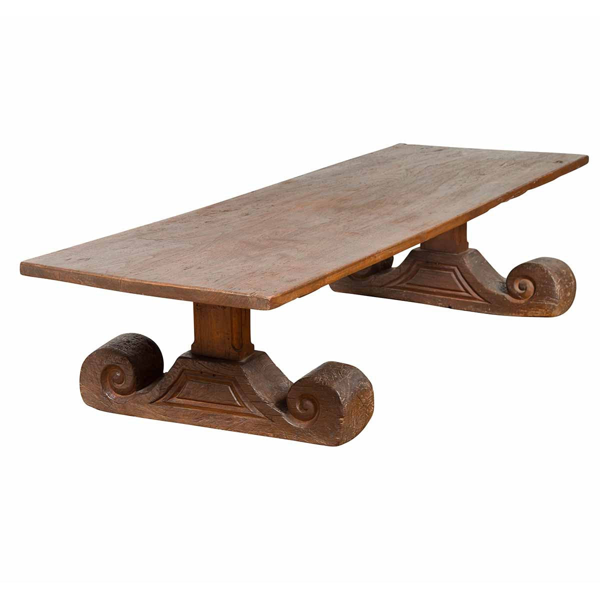 Rustic Chinese 19th Century Elm Coffee Table with Large Scrolling Feet-1. Asian & Chinese Furniture, Art, Antiques, Vintage Home Décor for sale at FEA Home